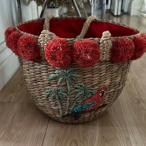 Serpui basket woven summer embroidered parrot bag unique rare retailed $200